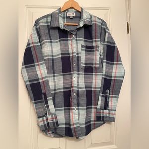 Old Navy Plaid Boyfriend Button Split Back Bottom thin light summer fall spring
